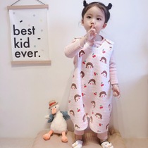 Childrens autumn and winter cotton-proof kicking sleeping bag baby sleeveless vest home clothing split leg conjoined belly protection artifact