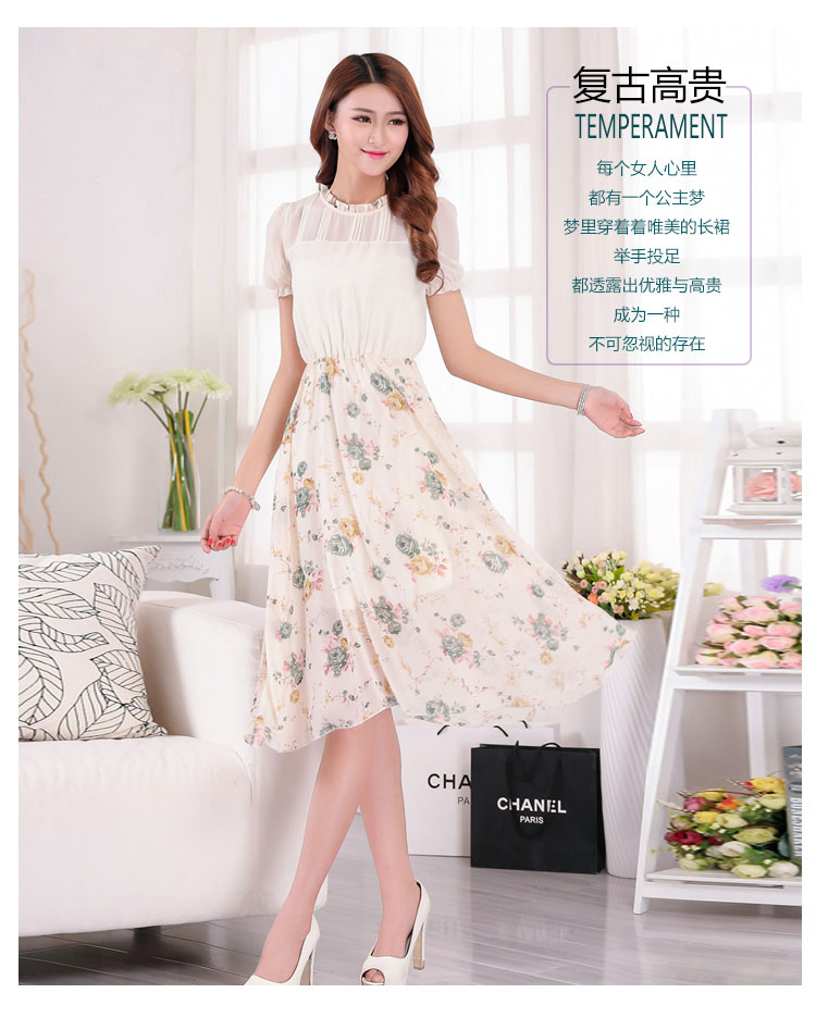 Mùa hè mới nhỏ của phụ nữ chiffon hoa in đầm mỏng chân váy xếp ly ngắn