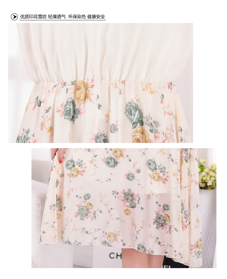 Mùa hè mới nhỏ của phụ nữ chiffon hoa in đầm mỏng chân váy xếp ly ngắn