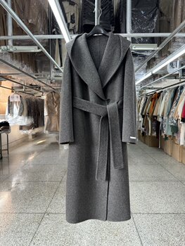 Hooded double-sided wool coat women's mid-length 24 autumn and winter new high-end simple loose lace-up woolen coat