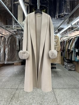 Oak gray fox fur sleeve double-sided wool coat for women mid-length autumn and winter korean style lapel high-end woolen coat