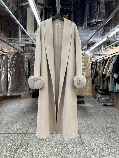 Oak gray fox fur sleeve double-sided wool coat for women mid-length autumn and winter Korean style lapel high-end woolen coat