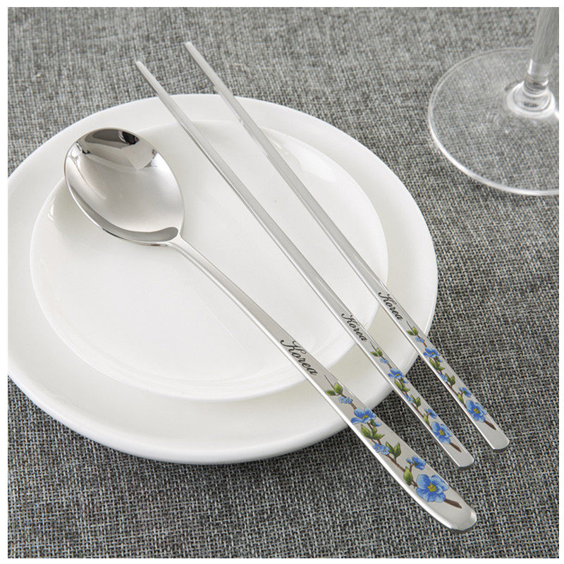 DM KOREA household stainless steel tableware Korean student long handle spoon chopsticks 2-piece set