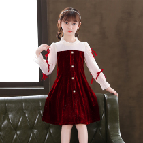 New girls dress autumn fashion senior childrens princess dress French velvet childrens dress autumn women