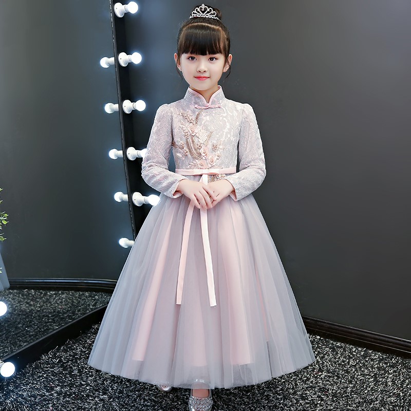 Girls Hanfu dress 2021 new children's costume cheongsam princess dress children's clothing spring and autumn thin long sleeve 12 years old