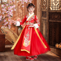 Girls Hanfu Winter Chinese Style Childrens New Year Clothing Winter Clothes Plus Velvet Red Senior New Year Clothing 2021 New Year Clothing