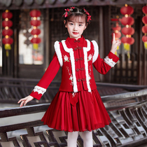 Hanfu girls winter clothes baby Tang dress Chinese New Year childrens New Year dress Chinese style plus velvet padded winter dress