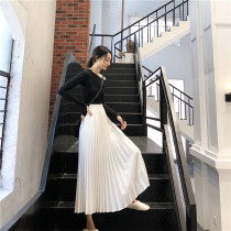 Autumn high waist large skirt A-line skirt white over-the-knee mid-length fairy skirt Pleated skirt Skirt pleated long skirt