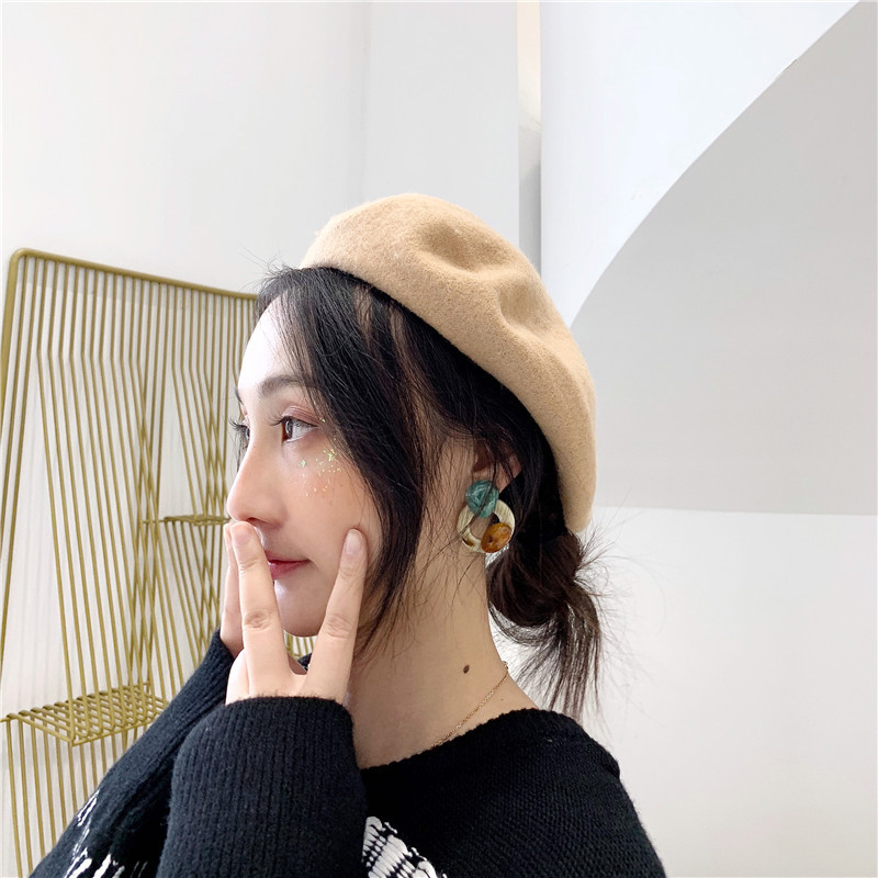 JIANO Australian wool cashmere woolen black hat beret autumn and winter all-match beret hat retro female