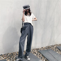 Autumn women's gray high waist loose suit pants slim lengthened overalls women's hanging Harlan casual pants