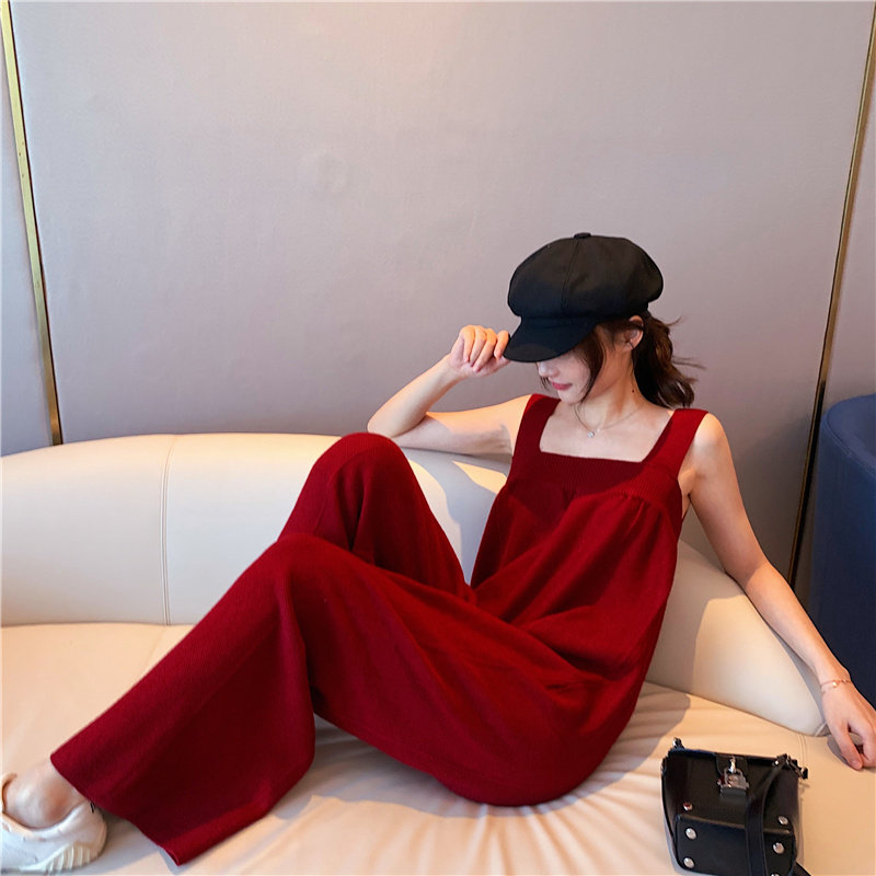 Autumn fit 2022 new display slim black cuddling bag pants woman harness knitted even pants woman straight cylinder wide pants long pants