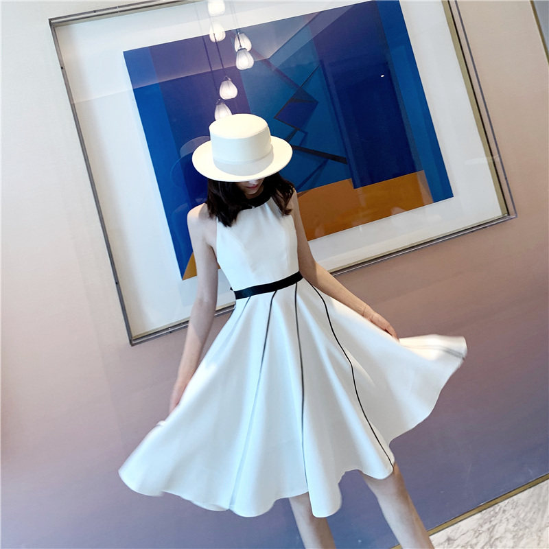 White large dew back birthday small gown dresses fairy supersenssen high waist large swing dress fluffy and feminine