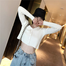  Autumn 2021 new womens long-sleeved top light cooked black and white knitted cardigan short sweater small shawl jacket