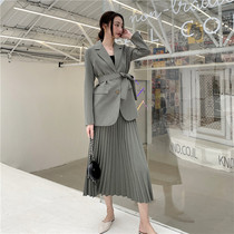  Autumn 2021 womens suit jacket pleated skirt skirt pleated long skirt fashion suit two-piece set