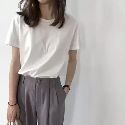 Japanese basic simple solid color round neck short-sleeved T-shirt women's summer comfortable loose thin casual all-match top