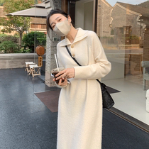 Japan 2022 - winter new French POLO knitted dress female loose medium - long knee dress
