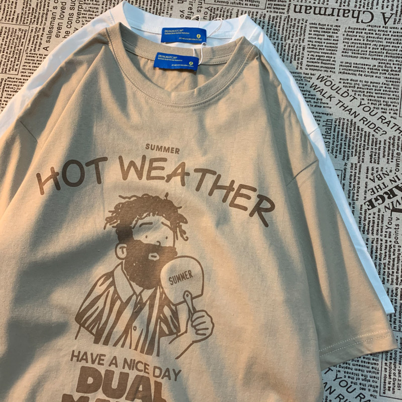 Think about the appearance American retro tide brand printed short-sleeved T-shirt you men and women loose oversize short tee