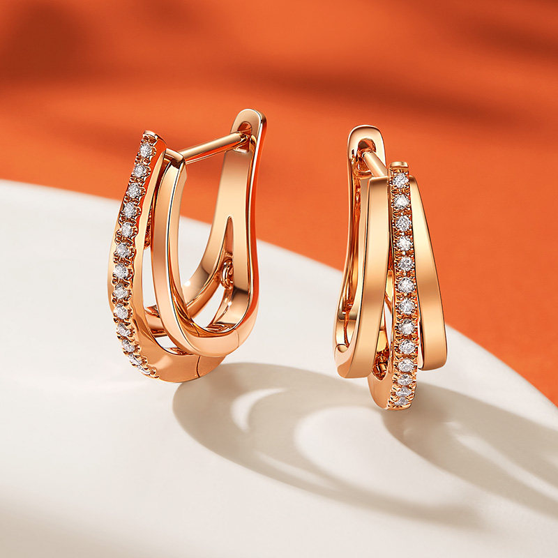 Hi Diamond Flagship Star Track Diamond Stud Earrings Women 18K Rose Gold Real Diamond Earrings Female Earrings Super Flash Temperament