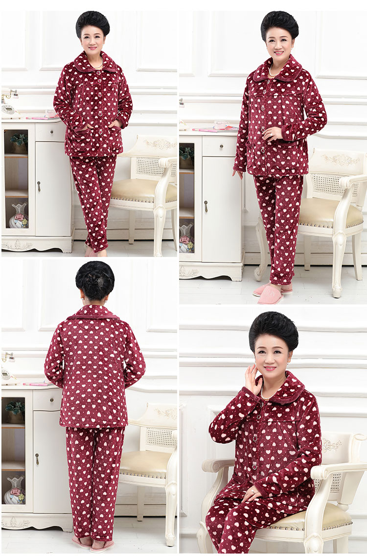 Mùa xuân và mùa đông và mùa đông tuổi trung niên mẹ đồ ngủ phụ nữ trung niên ông già flannel san hô nhung dày mẹ chồng bộ đồ ngủ nữ cotton