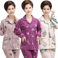 Đồ ngủ trung niên và đồ cũ cho nữ mùa xuân và mùa thu cotton dài tay cho mẹ trung niên phục vụ mùa thu và mùa đông XL phù hợp với người cao tuổi đồ bộ nữ mặc nhà