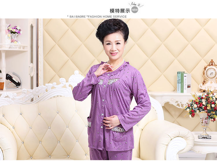 Bộ đồ ngủ cho mẹ dài tay cotton mùa xuân và mùa thu và mẫu mùa đông XL Mẹ chồng trung niên phục vụ nhà mùa hè phù hợp với người già bộ đồ mặc nhà