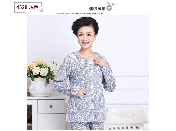 Bộ đồ ngủ cho mẹ dài tay cotton mùa xuân và mùa thu và mẫu mùa đông XL Mẹ chồng trung niên phục vụ nhà mùa hè phù hợp với người già bộ đồ mặc nhà