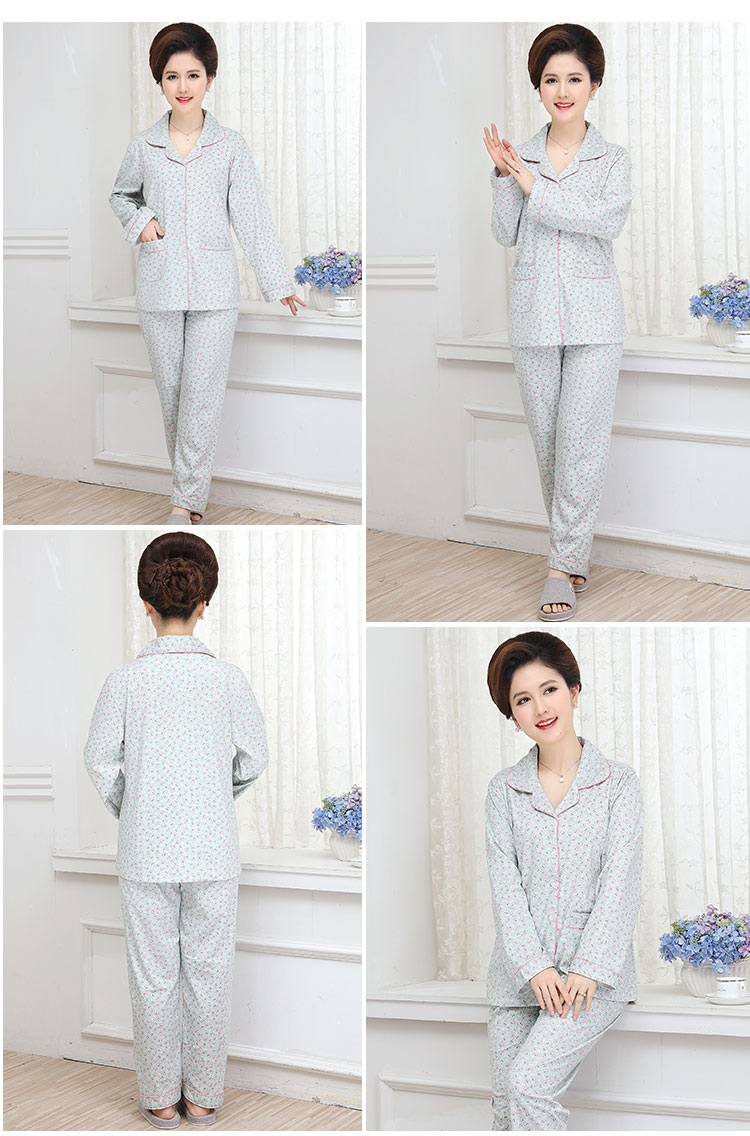 Đồ ngủ trung niên và đồ cũ cho nữ mùa xuân và mùa thu cotton dài tay cho mẹ trung niên phục vụ mùa thu và mùa đông XL phù hợp với người cao tuổi bộ ngủ