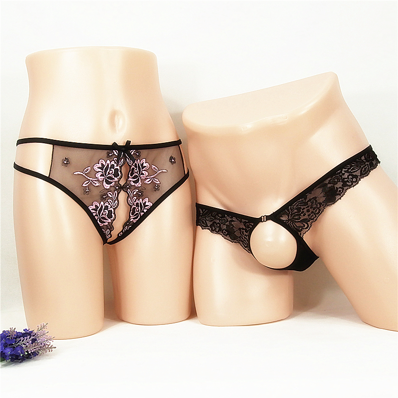 2 cặp đồ lót nam rỗng thong nữ cảm giác trong suốt nóng bỏng thêu T quần phù hợp miễn phí ra khỏi quần t quần lót cặp