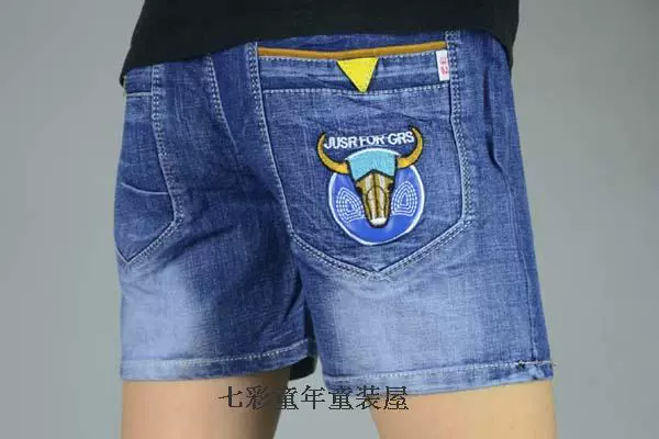 Quần áo trẻ em cậu bé quần short denim mùa hè mới mỏng phần quần âu Hàn Quốc phiên bản của năm quần 3 quần đàn hồi bãi biển quần