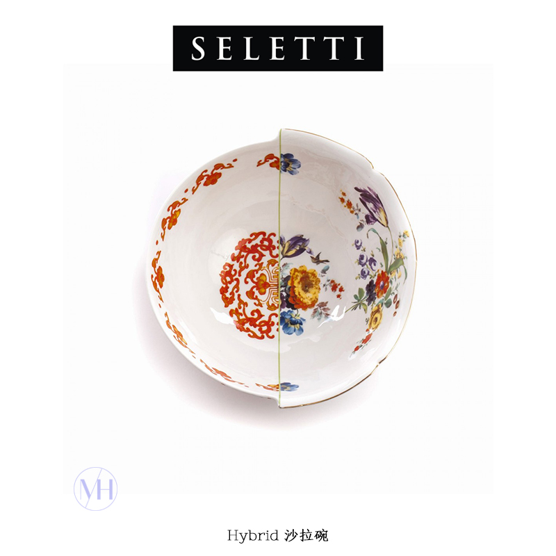 Italian Seletti Chinese Western HYBRID Splicing Series Big Dish Bowl Salads Bowl Bone China High Ins Nets Red