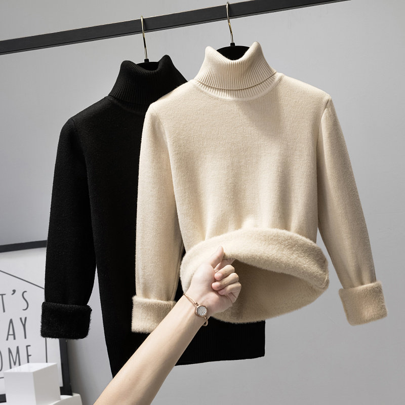 Clear Cabin Pick Up Drain ~ Special Cabinet Withdrawal Tailo Foreign Trade Women's Clothing Autumn Winter High Collar Plus Suede Thickened Long Sleeves Bottom Needle Weaselwear-Taobao