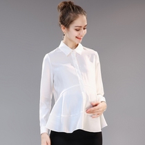 Autumn professional maternity shirt womens spring and autumn white long-sleeved shirt ol business interview workwear loose top trendy