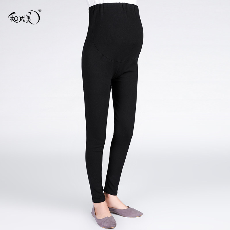 Maternity pants autumn tide mother wear autumn and winter wear trousers black knitted cotton plus velvet elastic underwear women's tide
