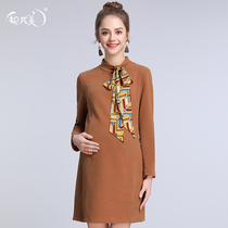 Pregnancy Woman Dress Autumn Winter Dress Plus Suede Thickened Dress Woman Winter Mid-Length Career Tooling Can Breastfeed Long Sleeve Blouse