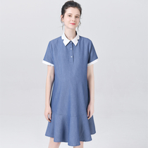 Maternity 2020 Summer Dress New Denim color pregnant women dress women long professional business short sleeve skirt tide