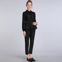 Spring and autumn pregnant womens suit New Shirt pants two-piece set professional interview Business pregnant women nine-point pants tide