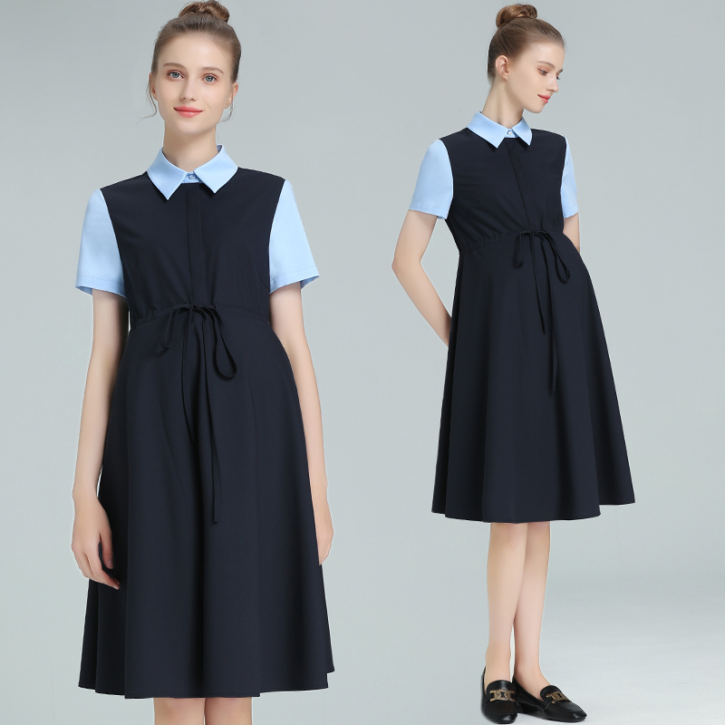 Maternity Wear 2025 Summer New Long Maternity Dress Women's Short-Sleeved Professional Interview Work Attire during Pregnancy