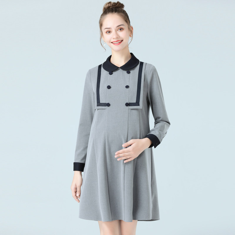 Pregnancy Woman Dress Spring New Long Sleeve Pregnant Woman Foreign Dress Women's Fashion Original Interview Tooling for a long version of the dress
