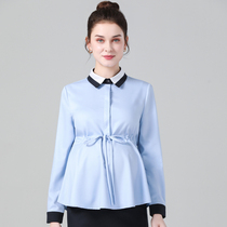 Pregnancy Woman Dress 2022 Spring Dress New Shirt Woman Career Interview For Work Long Sleeve Shirt Loose Tooling Blue Blouse