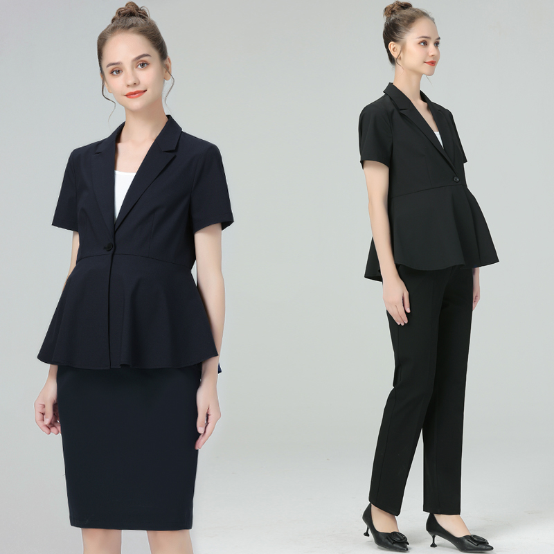 Maternity Wear Summer Work Attire Professional Formal Wear Maternity Blazer Suit Interview Short-Sleeve Top Pants Pencil Skirt Black