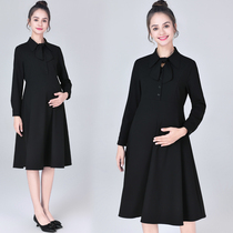 Pregnant womens clothing Spring and Autumn long sleeves black pregnant womens breastfeeding long career interview work dress