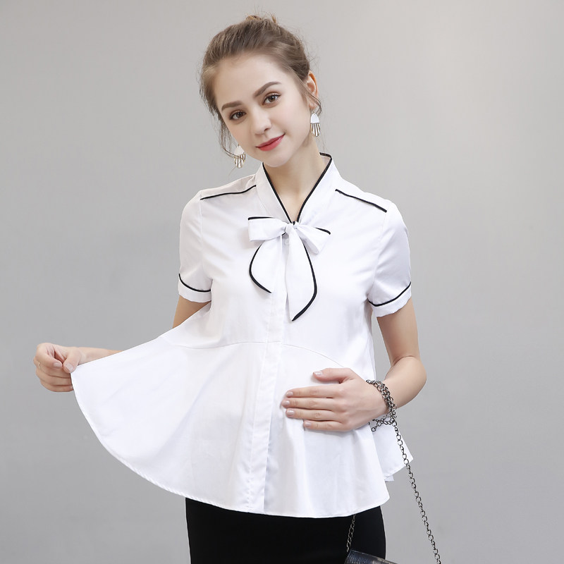 Pregnancy Maternity Dress Stylish Fashion Han Edition Pregnant Women Shirts Women Shirts Summer Career Interview Tooling Short Sleeves Short blouses