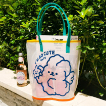 Beach bag girl shoulder Hand bag mesh transparent bath bag large capacity swimming jelly lunch box Bento bag