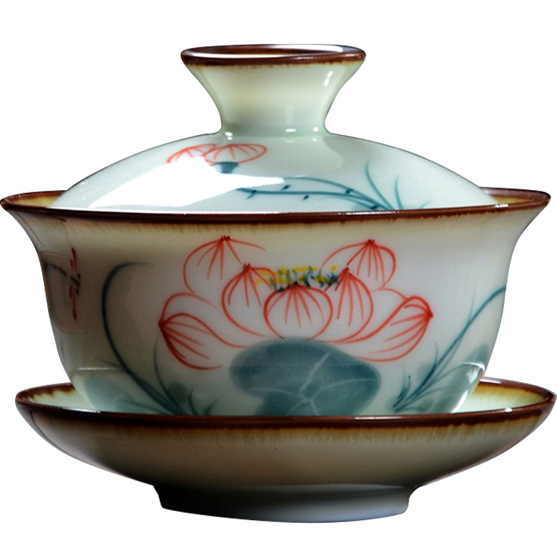 Poly real jingdezhen blue and white tureen large scene three bowl lotus hand - made celadon ceramics tureen of blue and white porcelain masterpieces