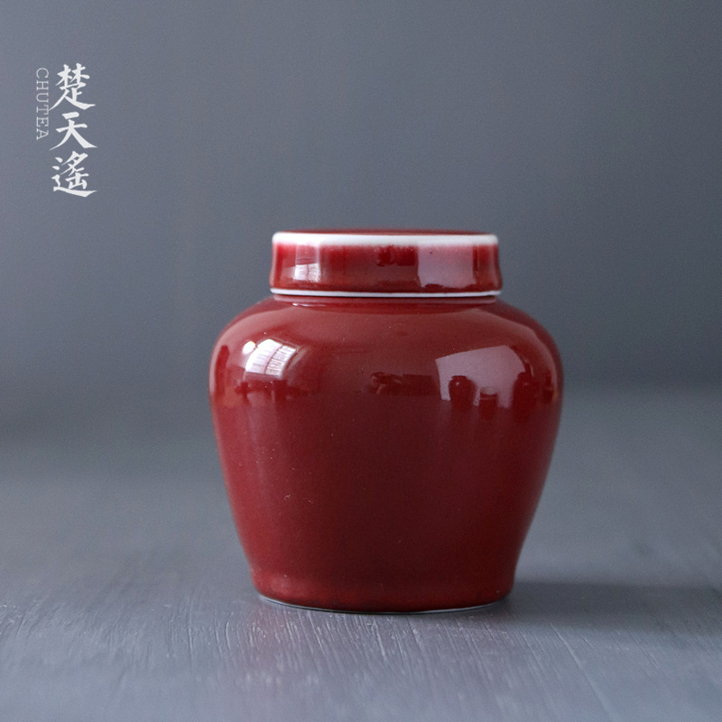 Poly real JingJi red caddy fixings jingdezhen manual archaize ji caddy fixings store receives little tea pot of tea