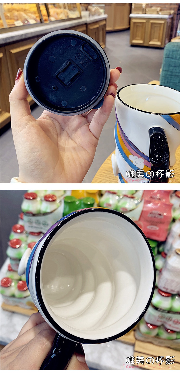 Creative move high - capacity red coffee mugs net with cover household drinking water cups ceramic cup express it in female students