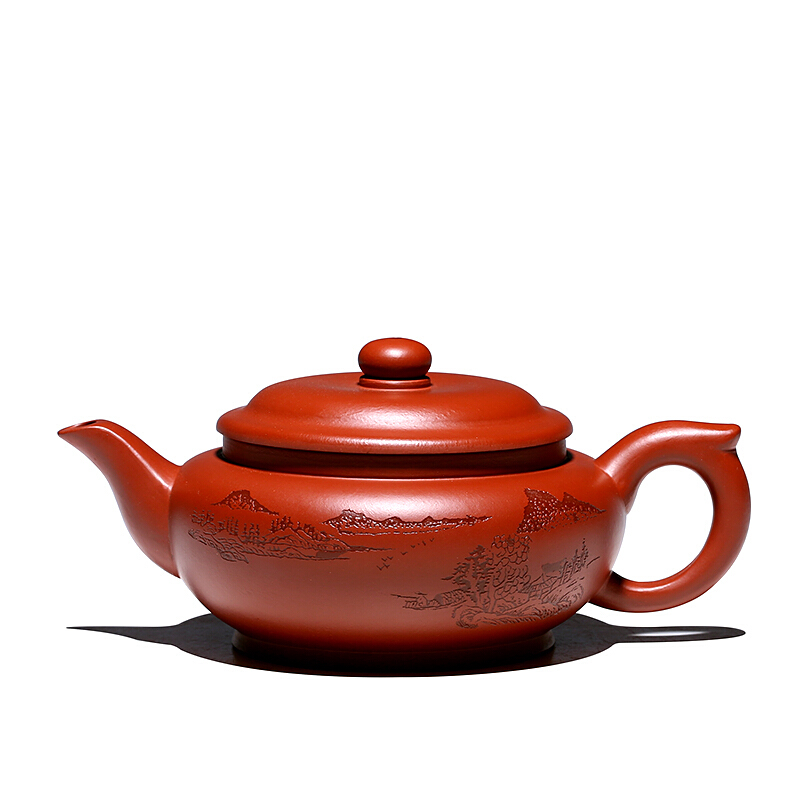Poly real JingYiXing it pure manual teapot kung fu tea teapot dahongpao landscape flat belly pot of tea