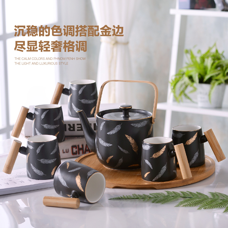 . Poly real scene of jingdezhen ceramic cups tea suit household pure manual high - end north European office in the teapot