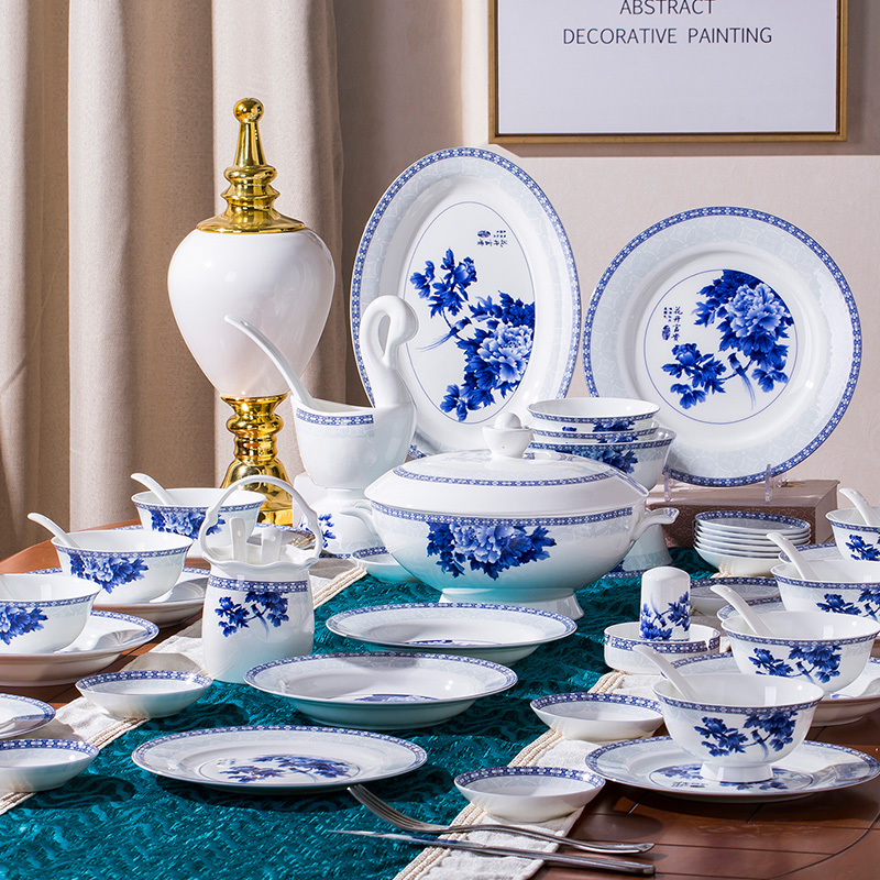 Poly real scene of blue and white porcelain tableware suit home dishes dishes suit contracted ipads porcelain of jingdezhen ceramic bowl of Chinese style