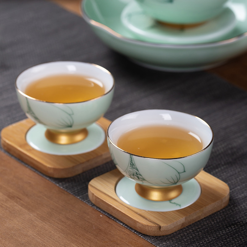 Poly real scene hand - made kung fu tea set household jingdezhen contracted tea cups of a complete set of ceramic lid